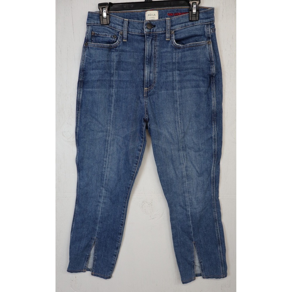 AO.LA Good High Rise Straight Leg Ankle Jeans Front Slit Skinny USA Made Size 30